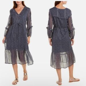 Anthropologie Dolan Zoe Midi Dress Cotton Embroidered Blue Small